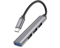 HOCO (6931474765482) HB26 USB HUB TypeC+1USB 3.0+3USB 2.0 , Metal Grey