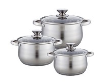 WEBBER BE614/6 Набор посуды из нерж.стали 6 пр. 2,1л, 2,9л, 3,9л со стеклянными крышками