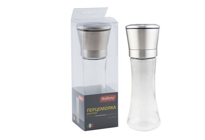MALLONY Перцемолка ручная PICCANTE, рр 6,5*19 см, стекло, нерж сталь (003593)