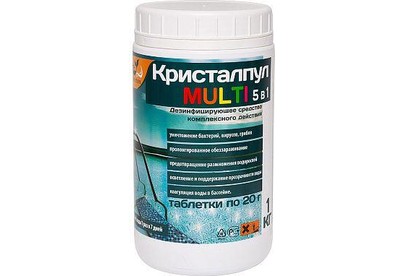 КРИСТАЛПУЛ MULTI 5 в 1 для бассейнов, табл. 20 г, банка 1 кг 107663
