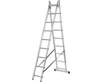 СИБРТЕХ Лестница, 2 х 9 ступеней, алюминиевая, двухсекционная, 97909