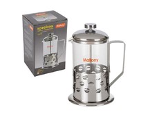 MALLONY Чайник/кофейник (кофепресс) Caffe, 800 мл, из жаропр стекла, в корпусе из нерж стали, B535800ML (950082)