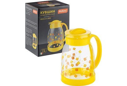 MALLONY Кувшин BROCCA1800, объем: 1,8 л, из жаропрочного стекла, с пластиковой ручкой, желтый