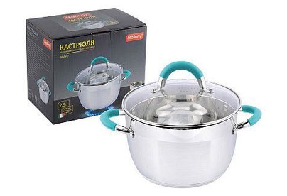 MALLONY Кастрюля BRAVO, объем 2,9 л, из нерж стали с крышкой жаропрочного стекла (005429)