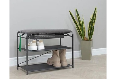 ЗМИ Подставка для обуви Гранада 23В_НБК с сиденьем и ящиком, ткань нубук (Графит) ПДОГ23ВНБК ГР