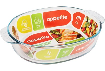 APPETITE PLH19 стекл овал 34х25х8,5см/3,5л глубокая с руч
