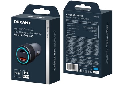 REXANT (160244) АЗУ 2 порта (USBC PD + USBC PD) , черный
