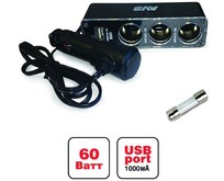 AVS CS313U прикуривателя 12/24 (на 3 выхода+USB)