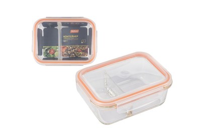 MALLONY Контейнер GUSTO,1000 мл, 2 секции, из жаропроч. стекла с крышкой с защёлками, темп.режим 40 +300С (008677)