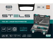 STELS Набор инструментов 1/2 , 1/4 , CrV, 12 гранные головки, пластиковый кейс, 82 предмета 14117