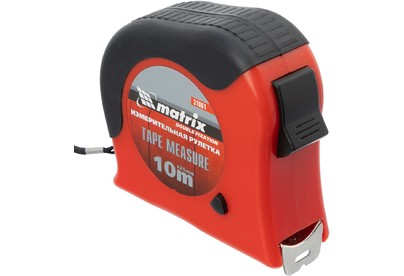 MATRIX Рулетка Double fixation,10 м х 25 мм,обрезиненный корпус,двойная плавная фиксация 31061