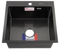 GFFRANK 50502G Мойка врезная 50х50 см цвет графит, толщина 2,0 х 0,6 мм, глубина 200 мм + большой сифон с переливом