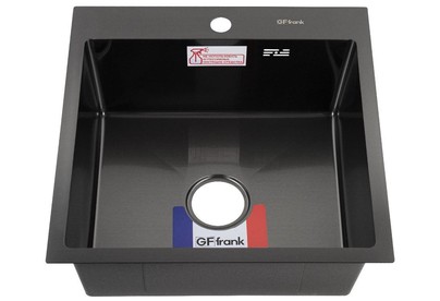 GFFRANK 50502G Мойка врезная 50х50 см цвет графит, толщина 2,0 х 0,6 мм, глубина 200 мм + большой сифон с переливом