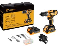 DEKO DKCD20V в кейсе + набор 63 инструмента для дома, 20В, 2х3.0Ач 0801009