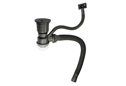 FABIA PROFI 8734 Сифон для мойки большая горловина с переливом ГРАФИТ, с отводом под сливной шланг и со съёмной корзинкой для мусора