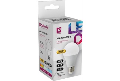 DEFENDER (95025) A6015W830E27 груша, теплый белый, 1 шт