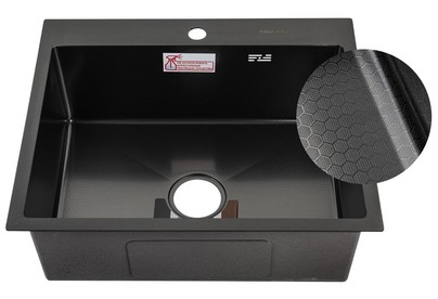 FABIA PROFI 605033G Мойка врезная 60х50 см, ГРАФИТ, ДИЗАЙН толщина 3,0 х 1 мм, глубина 220 мм + большой сифон с переливом + корзина +коврик