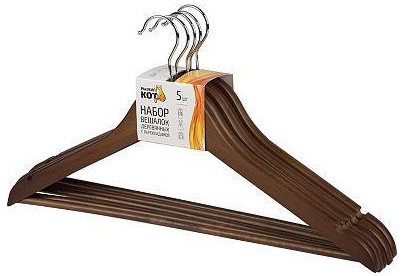 РЫЖИЙ КОТ Набор вешалок деревянных с перекладиной, 5 шт, цвет темнокоричневый (107912)