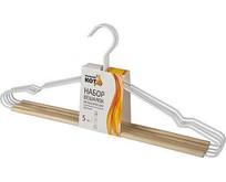 РЫЖИЙ КОТ Набор вешалок металлических с деревянной перекладиной Винтаж, цвет белый, 5 шт (107895)