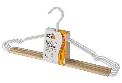 РЫЖИЙ КОТ Набор вешалок металлических с деревянной перекладиной Винтаж, цвет белый, 5 шт (107895)