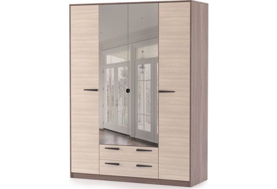 МЕБЕЛЬКОМПЛЕКС Оптима Шкаф 4х створчатый с зеркалами Шимо темный/Шимо светлый