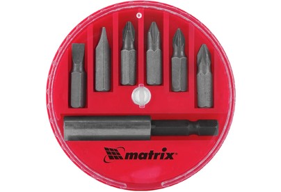 MATRIX Набор бит, магнитный адаптер для бит, сталь 45Х, 7 предм., в пласт. закрытом боксе//