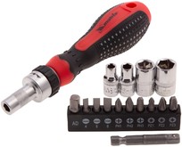 MATRIX Отвёртка реверсивная с набором бит и насадок торцевых, CrV, 1/4