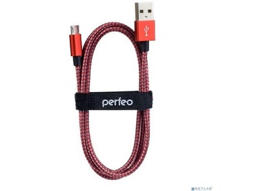 PERFEO (U4803) USB A вилка  Micro USB вилка, краснобелый, длина 1 м