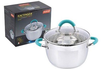 MALLONY Кастрюля BRAVO, объем 3,9 л, из нерж стали с крышкой жаропрочного стекла (005430)
