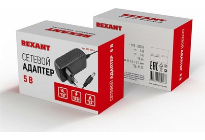 REXANT (2000245) Источник питания 110220 V AC/5 V DC 3 А 15 W с DC разъемом подключения 5.5х2.1, без влагозащиты (IP23)