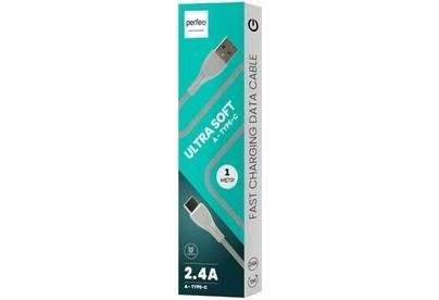 PERFEO (I4333) USB A  Lightning, 2.4A, голубой, силикон, 1 м., ULTRA SOFT