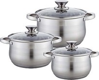 WEBBER BE615/6 Набор посуды из нерж.стали 6 пр. 2,9л, 5,1л, 6,6л со стеклянными крышками
