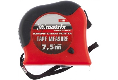 MATRIX Рулетка Double fixation,7,5 м х 25 мм,обрезиненный корпус,двойная плавная фиксация 31058