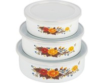MALLONY Набор из 3 эмалированных мисок с крышками, FAMILIA, 600/850/1250 мл (008763)