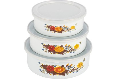 MALLONY Набор из 3 эмалированных мисок с крышками, FAMILIA, 600/850/1250 мл (008763)