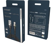 REXANT (187059) USBA  Lightning 2,4А, 1м, в черной нейлоновой оплетке, с LED подсветкой
