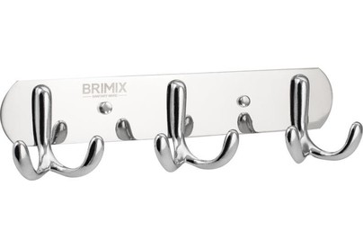 BRIMIX 513 Крючок для полотенца на планке 3шт, двойные, нержавеющая сталь, хромированная