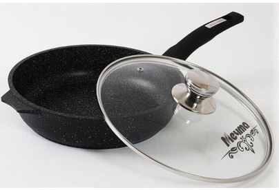 МЕЧТА С24802 Гранит black 24см несъемная ручка стеклянная крышка