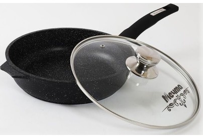 МЕЧТА С28802 Гранит black 28см несъемная ручка стеклянная крышка