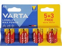 VARTA Батарея LongLife Max Power Alkaline LR6 BL5+3 AA (8шт) блистер