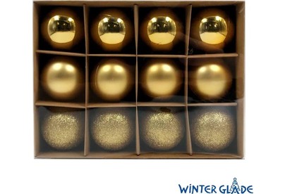 WINTER GLADE Набор ёлочных шаров пластик, 6 см, 12 шт, золотой микс, 6012G001