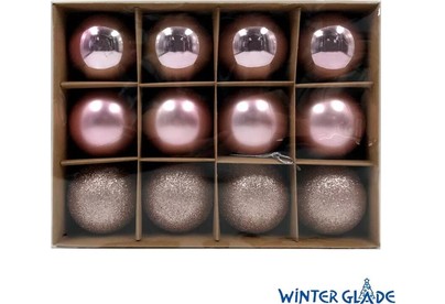WINTER GLADE Набор ёлочных шаров пластик, 6 см, 12 шт, розовый микс, 6012G006