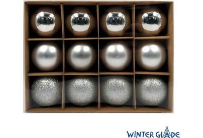 WINTER GLADE Набор ёлочных шаров пластик, 6 см, 12 шт, серебряный микс, 6012G002
