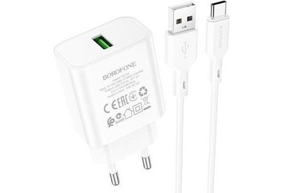 BOROFONE (6974443388596) BA72Aa White СЗУ 1USB 3.0A QC3.0 18W быстрая зарядка