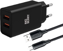 AKSBERRY (6900209220015) T38 2 USB 2.4A + кабель MicroUSB, черный