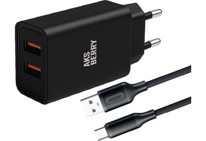 AKSBERRY (6900209220015) T38 2 USB 2.4A + кабель MicroUSB, черный
